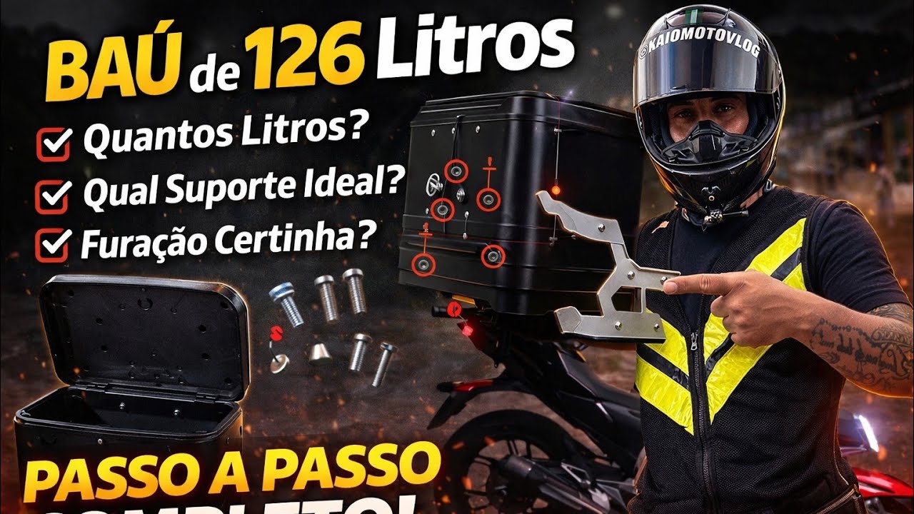 COLOCANDO BAÚ DE 126 LITROS NA MOTO | QUAL BAÚ EU USO? SUPORTE E FURAÇÃO PASSO A PASSO