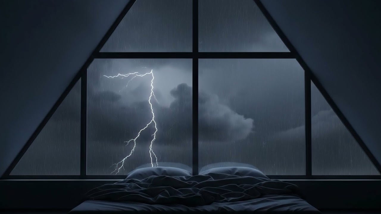 Heavy Thunderstorm in A-Frame Cabin ⚡ Rain on Roof & Loud Thunder Sounds for Sleep