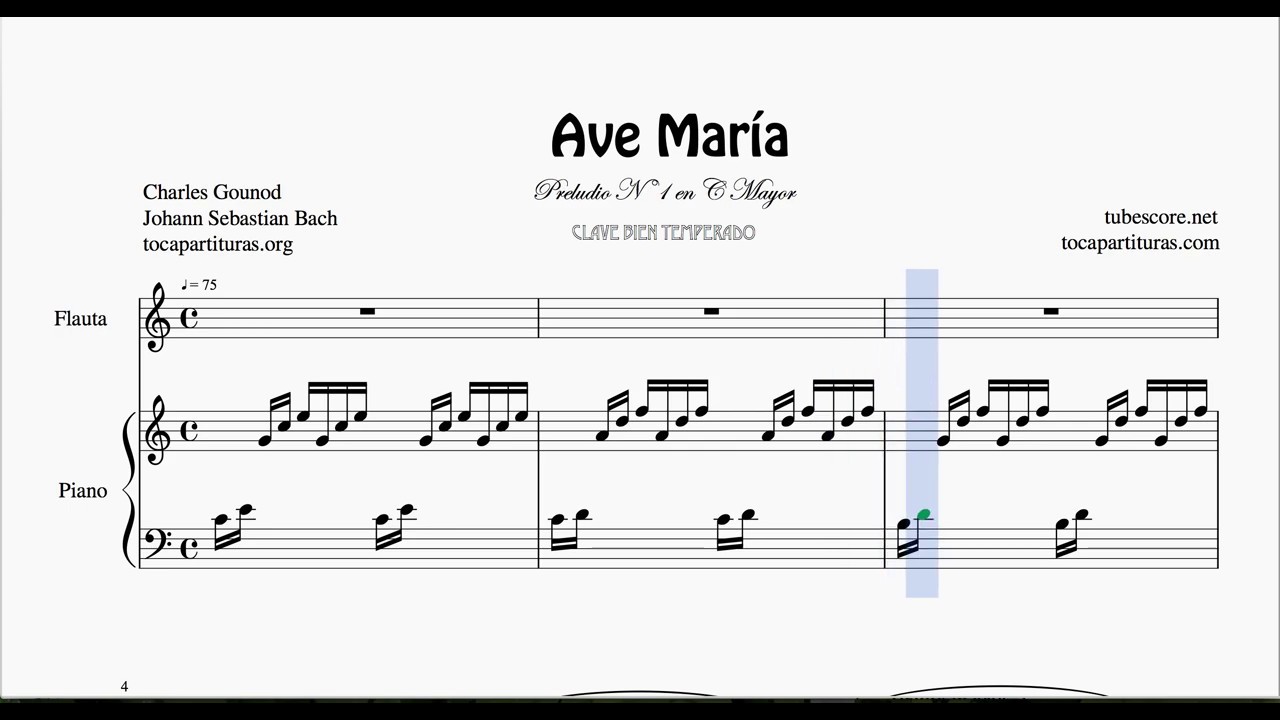 Ave María Preludio de Bach Partitura de Dúo Flauta y Piano
