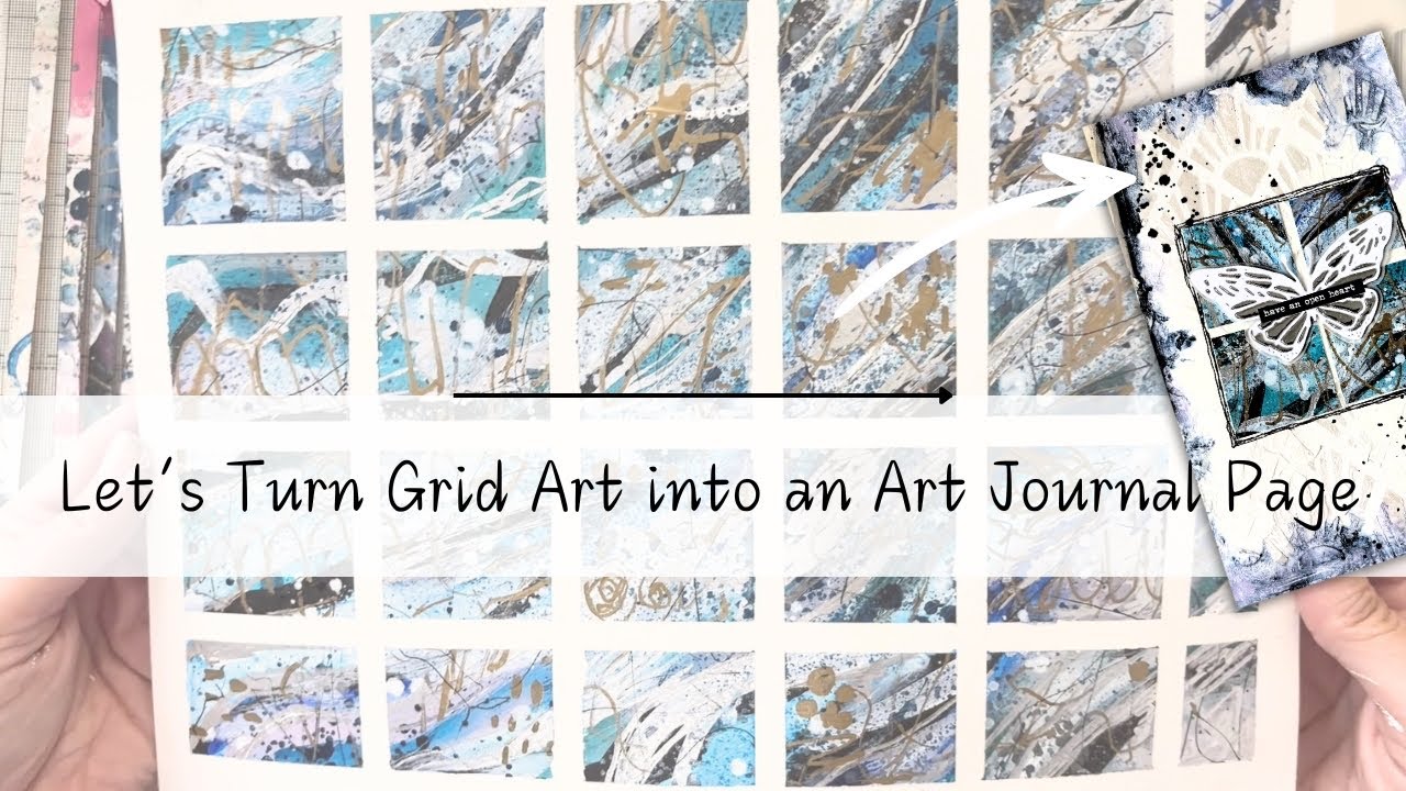 Butterfly Art Journaling Page from Abstract Grid Art #artjournal #mixedmediaart #abstractart