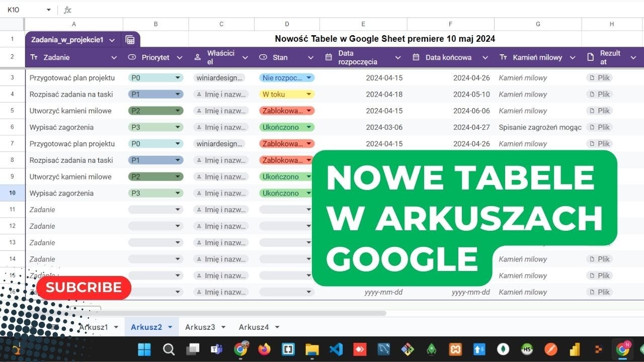 Nowe tabele w arkuszach Google Sheets - nowość maj 2024 #tabele