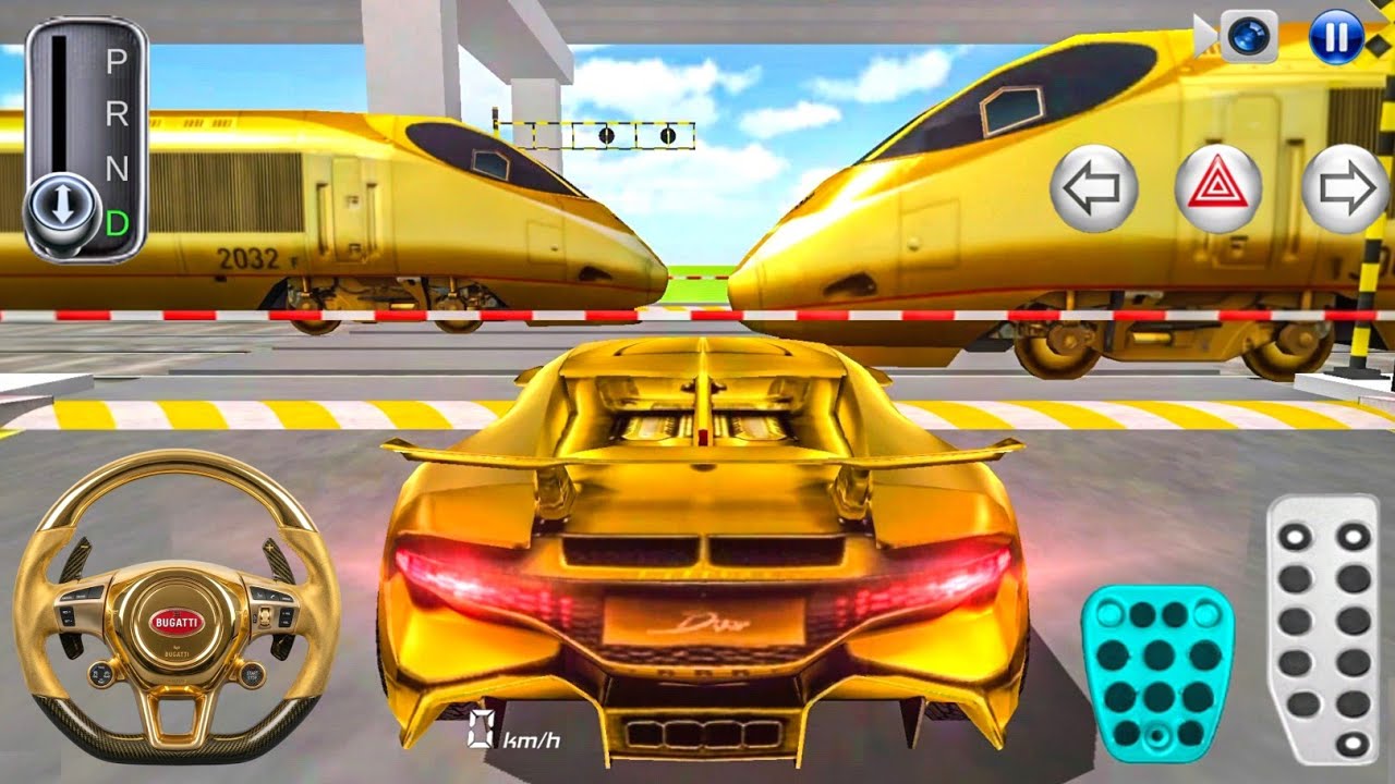 New Golden Bugatti Divo Racing car Stuck in Train Golden - 3D Driving Class - gameplay Android 2026