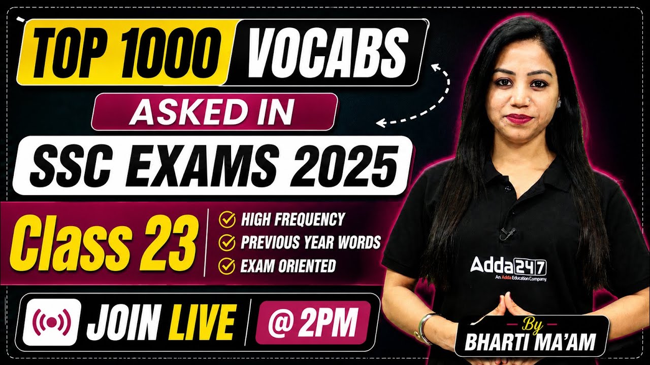 SSC CGL English Classes 2026 | Vocab Top 1000 PYQs #23 | English for SSC CGL, CHSL, CPO | Bharti Mam