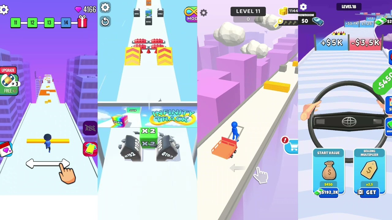 Jelly run 2048 Vs Roof rails Vs Steering wheel evolution Vs Brick builder