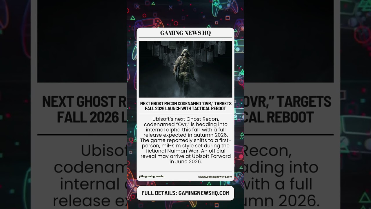 Next Ghost Recon Codenamed “Ovr,” Targets Fall 2026 Launch with Tactical Reboot