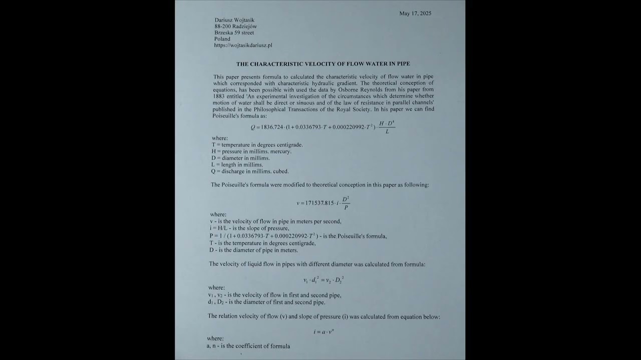 THE CHARACTERISTIC VELOCITY OF FLOW WATER IN PIPE