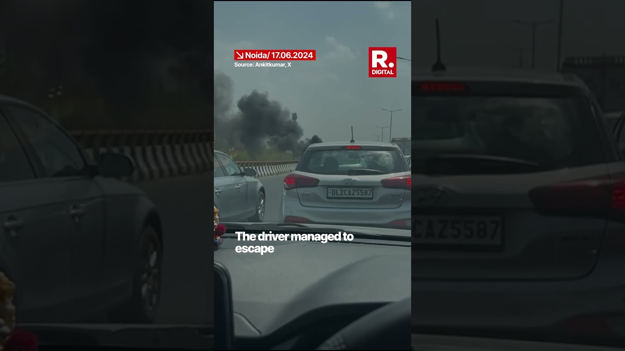 A Moving Car Caught Fire Near Sector 24 In Noida; No Casualties Were Reported
