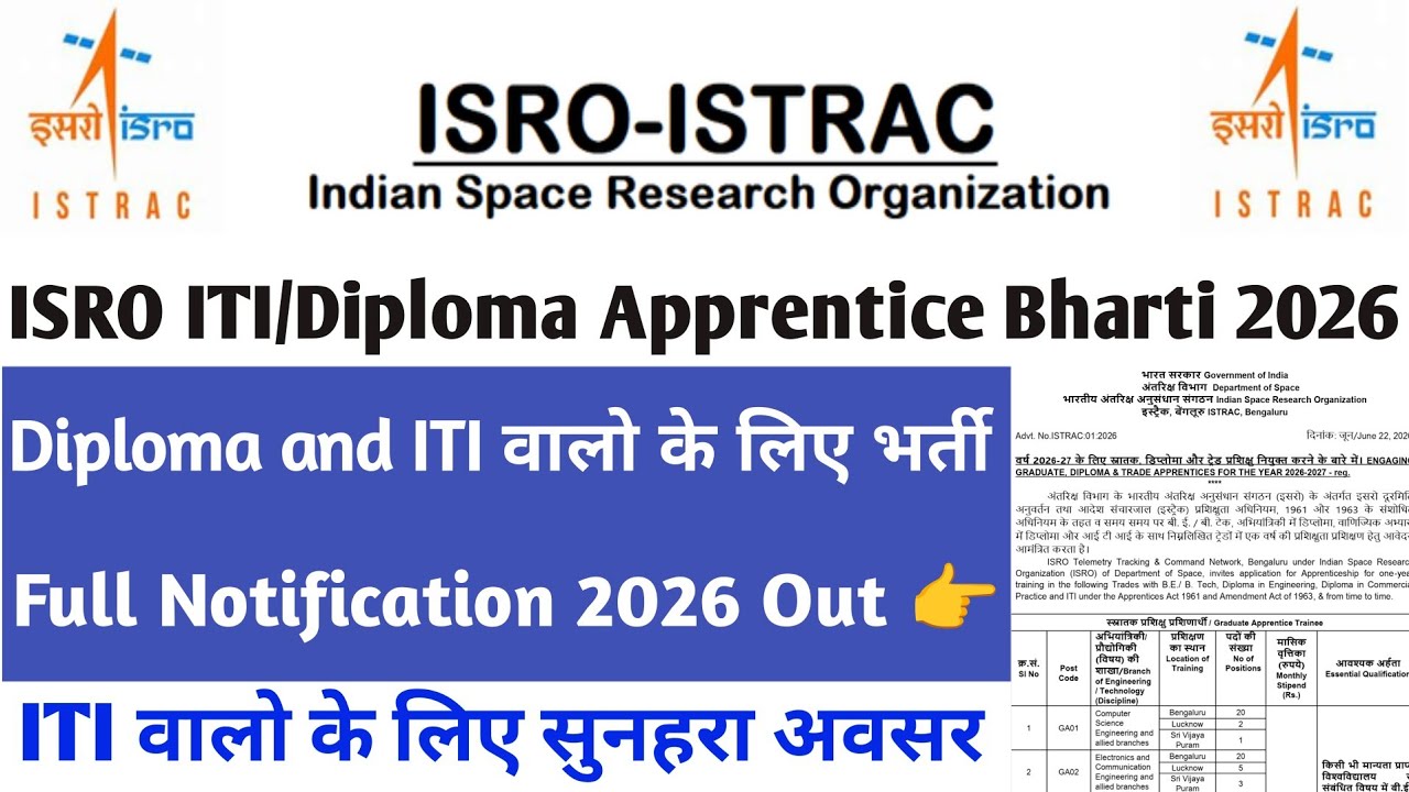 🚀 ISRO Apprentice Bharti 2026 Out | ITI & Diploma Pass Ke Liye Golden Chance | Apply Now