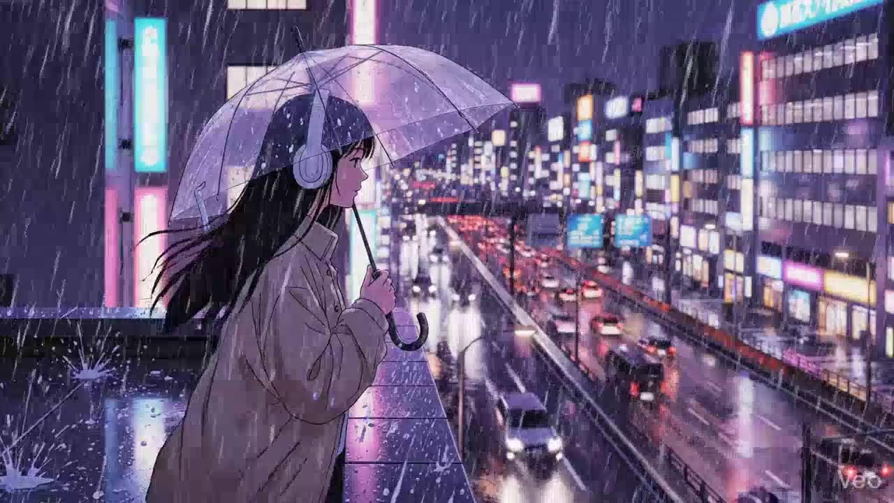 Night Rain Ambience 🌧️ Japanese Neon City Lofi