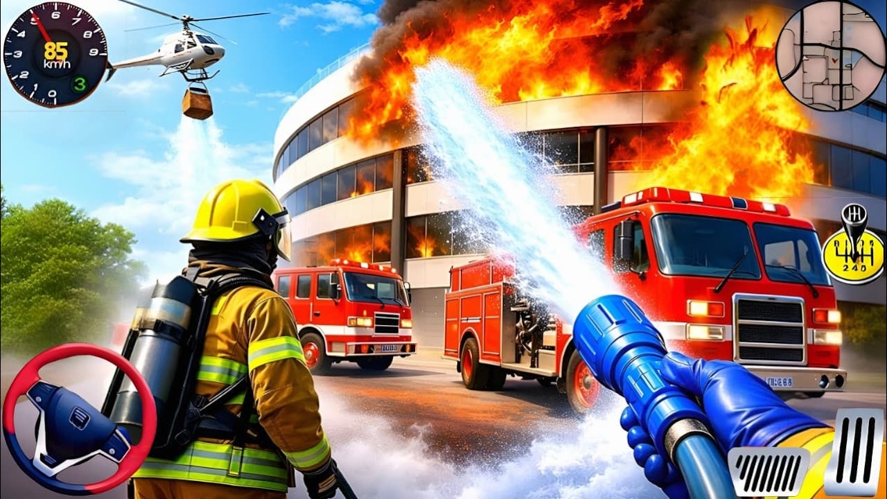 Симулятор спасения на пожарной машине в городе - 911, США, аварийная служба, вождение пожарной ма...