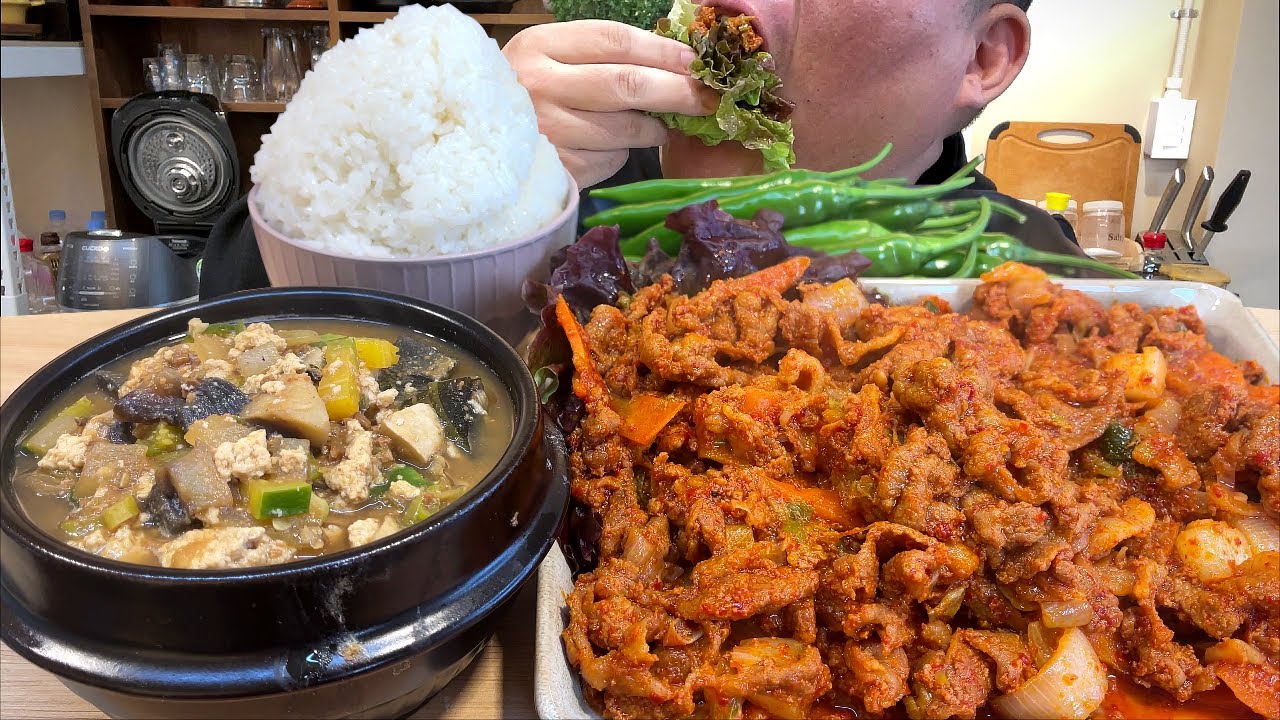 강된장에 제육볶음 궁합 끝판입니다. MUKBANG