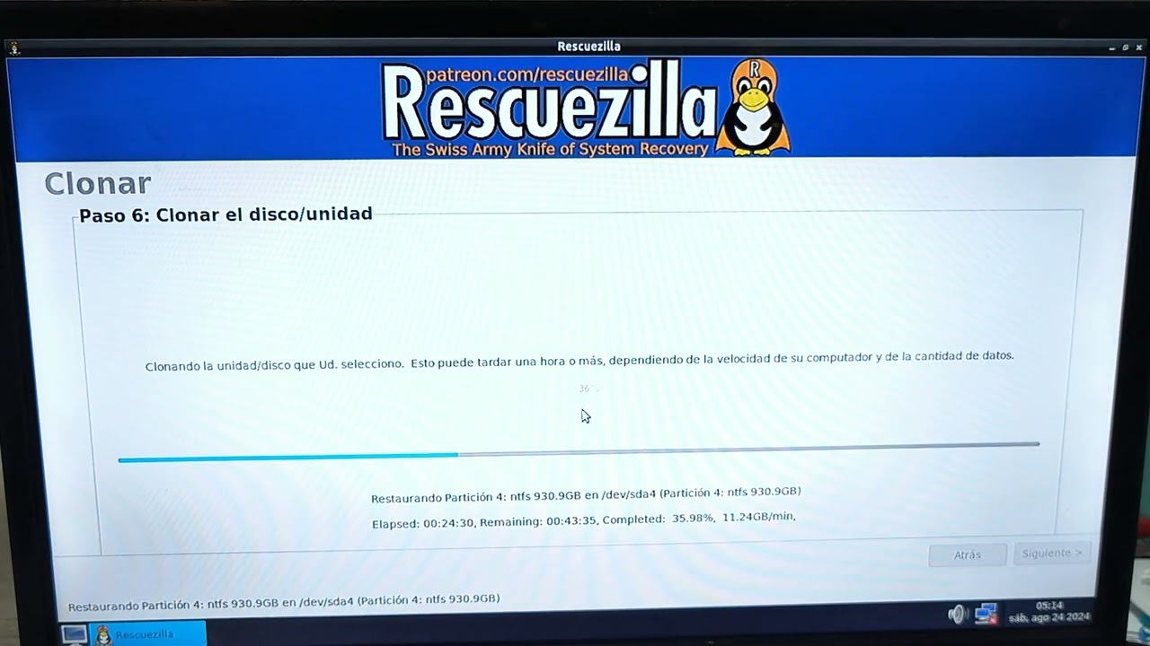 Usando Rescuezilla para clonar disco duro a SSD, equipo ensamblado gamer económico.