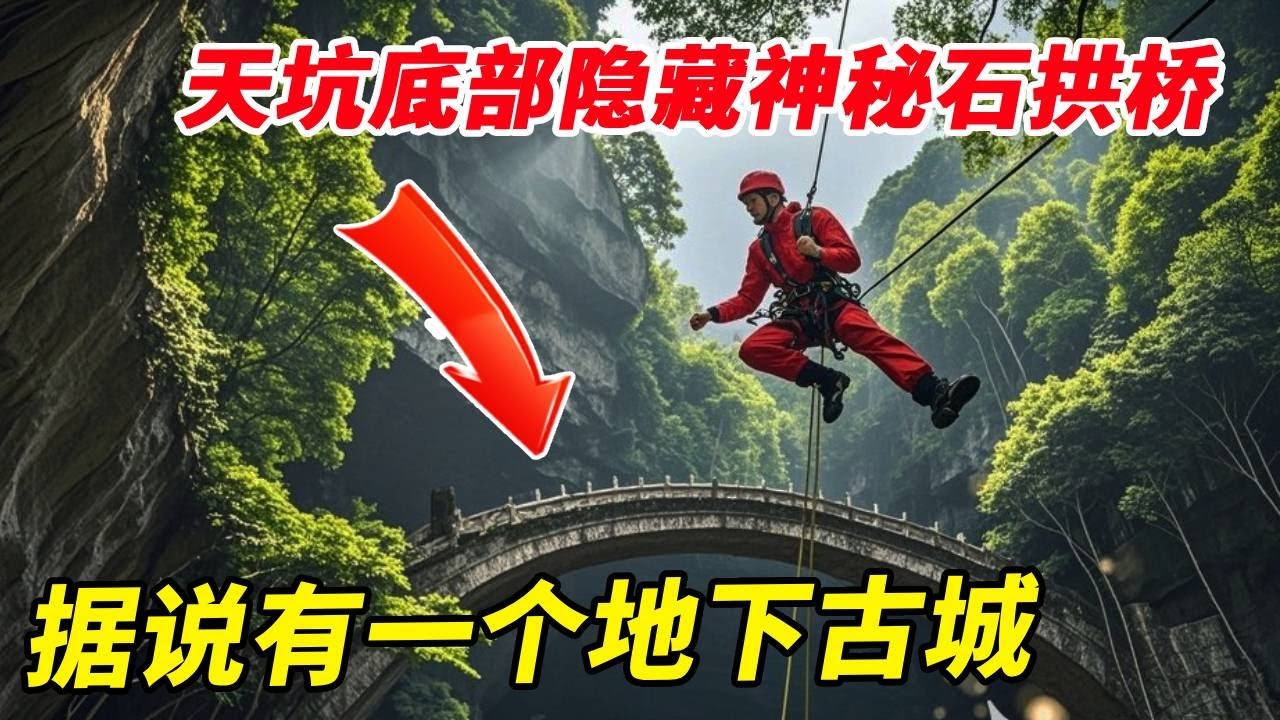 天坑底部隐藏神秘石拱桥！竖井下面据说有一个地下古城，洞底究竟是何模样疯狂小哥决定一探究竟！【户外小北哥】