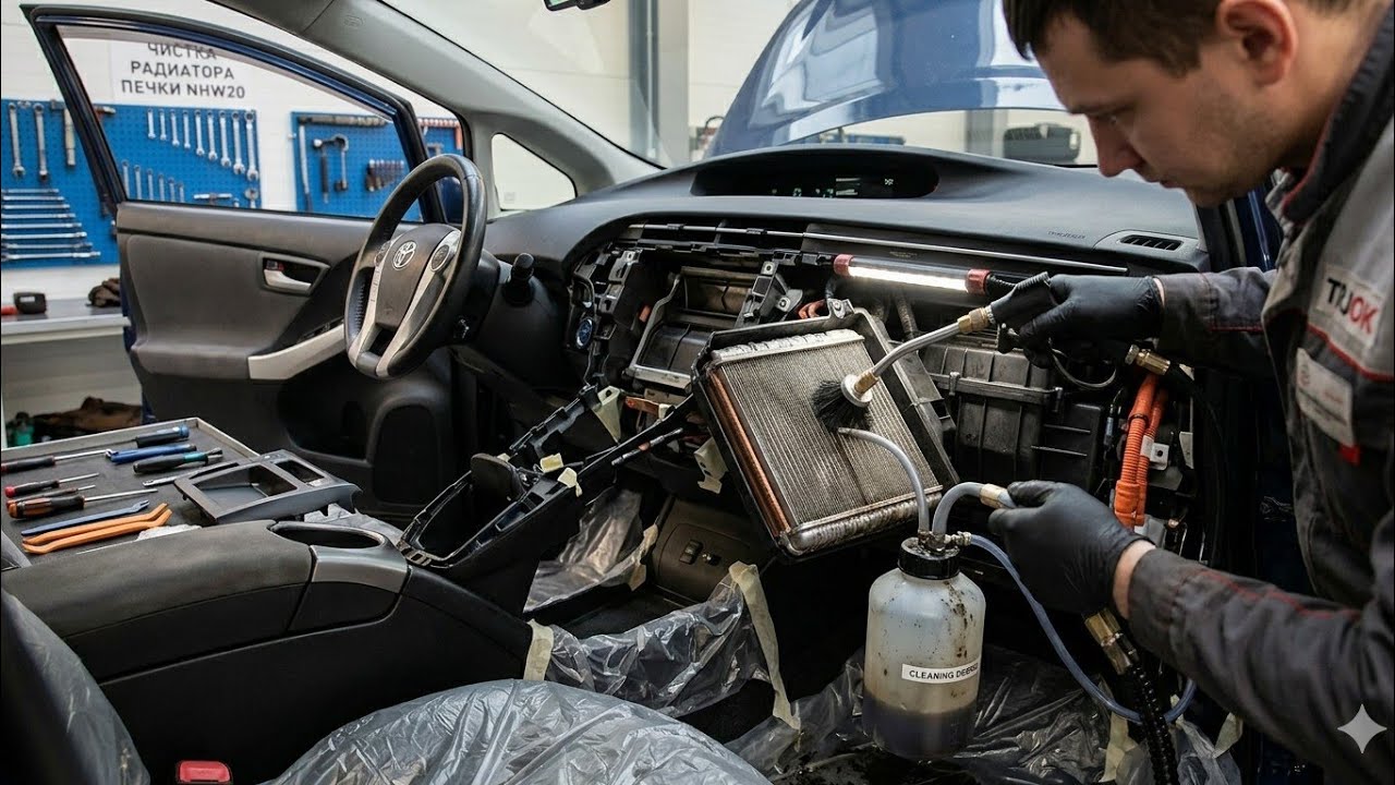 как чистить радиатор печки в машине. toyota prius 20