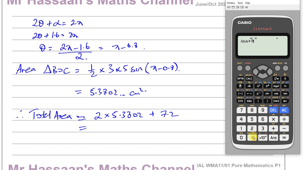 WMA11/01 Pure Mathematics P1 (IAL) Jun/Oct 2020 Q3  Radian Measure   Cosine Rule