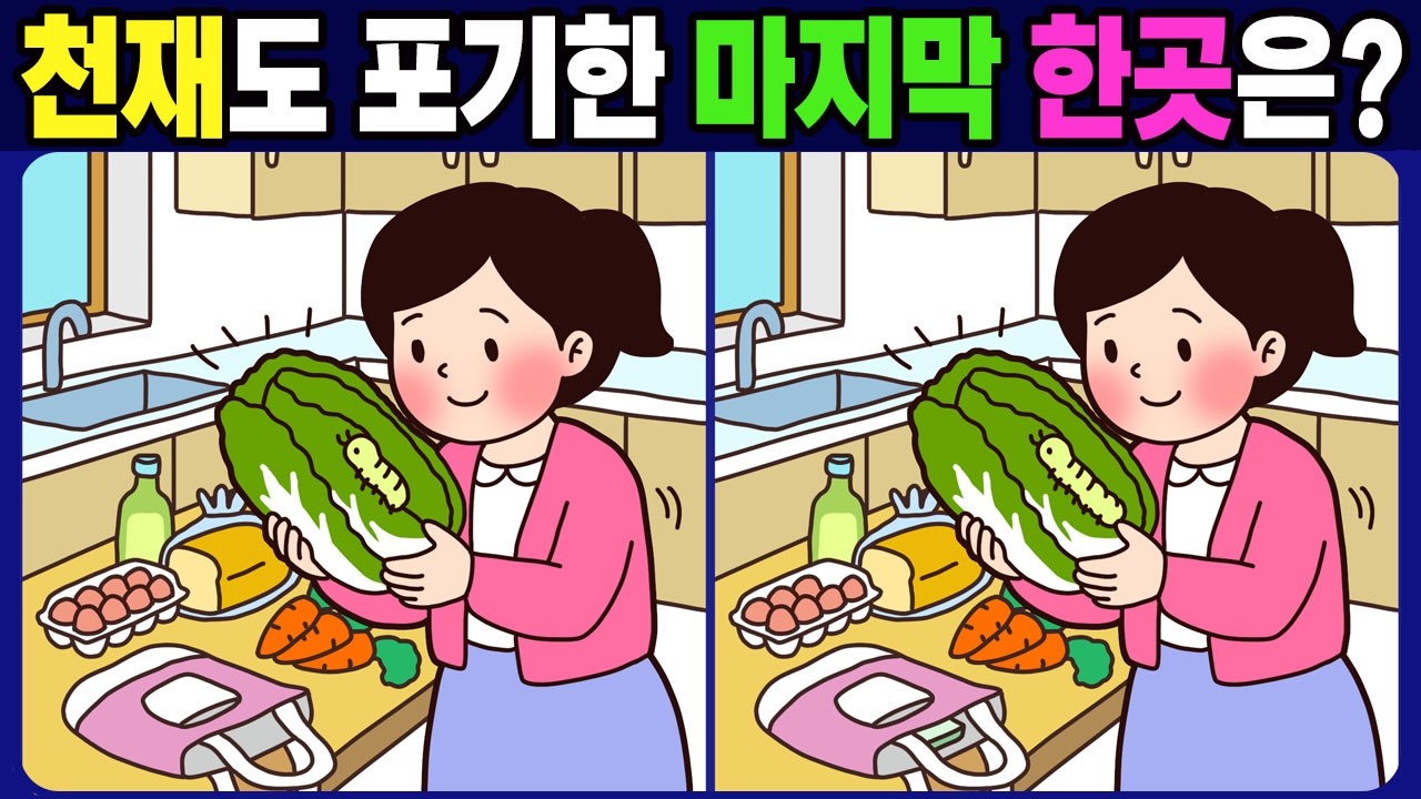 【다른그림찾기/치매예방】 천재도 포기한 마지막 한곳은? 재밌고 건강한 두뇌훈련【두뇌운동/ find the difference 】No.1839