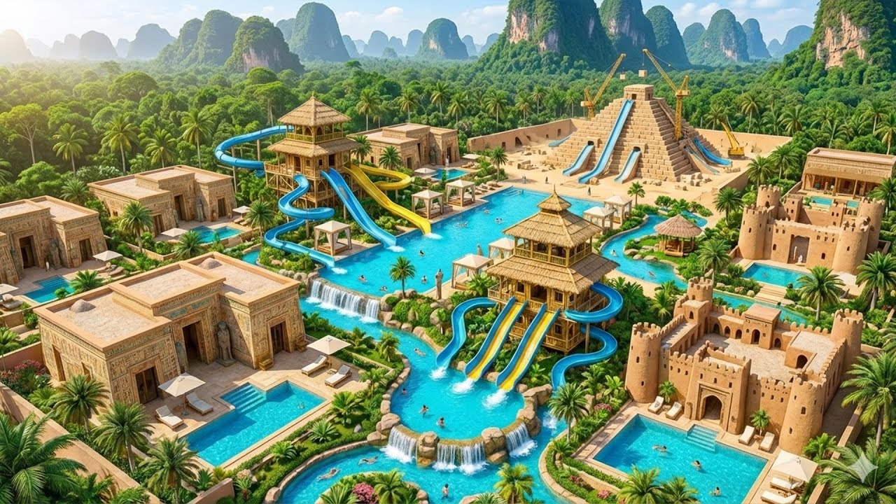 Building a Massive 5-Star Bamboo Amusement Park with Epic Roller Coasters & Ferris Wheels