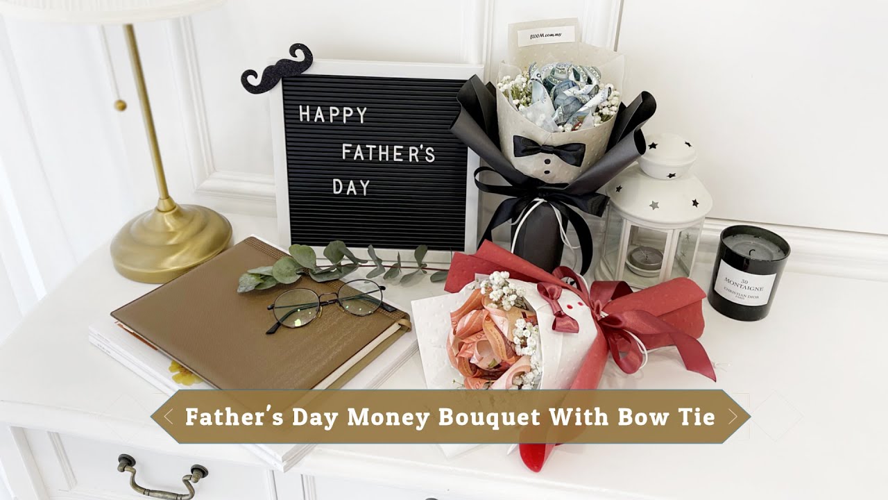 【 父亲节特辑】Father's Day Money Bouquet With Bow Tie Tutorial | Flower Bouquet Tying & Wrapping | 玫瑰钱花束教程