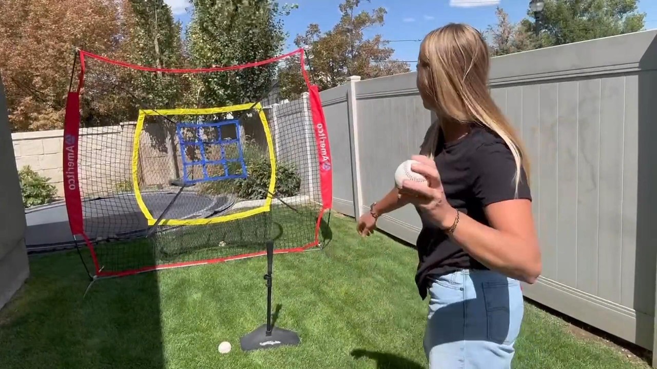 Ameritco 7x7ft Baseball Practice Net – Large Pocket Training Net with Adjustable Strike Zone