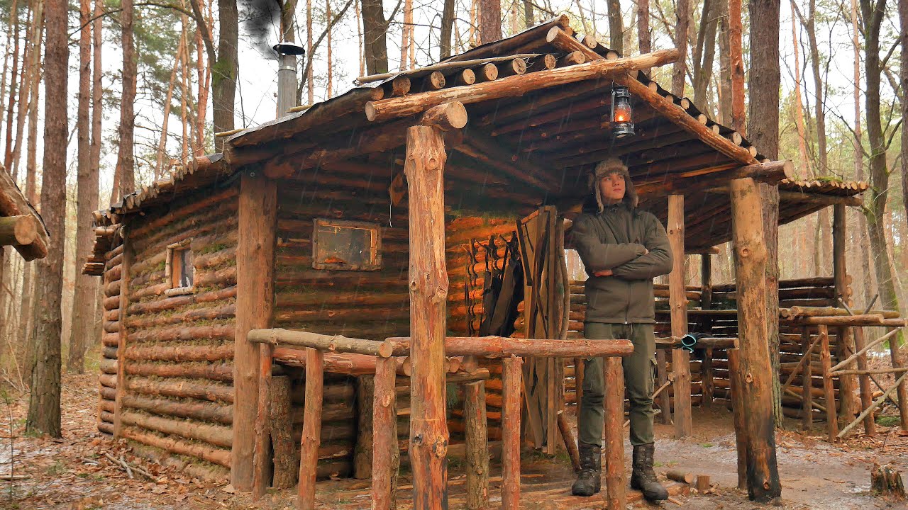 Building a Porch in a Log Cabin Using Hand Tools,  Off Grid Living at my Wilderness Cabin