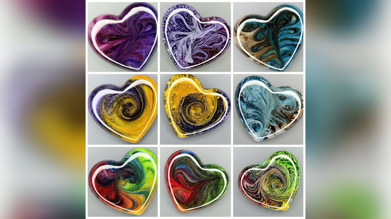 #105 Alkohol Ink Herzen ☆ Resin hearts with alcohol inks