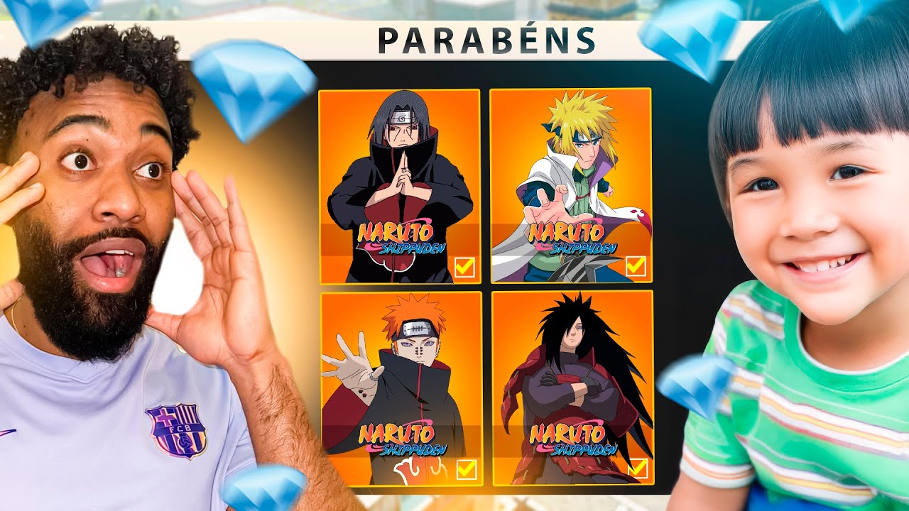 REALIZEI O SONHO DESSA CRIANÇA DE TER AS SKINS DO NARUTO NO FREE FIRE!