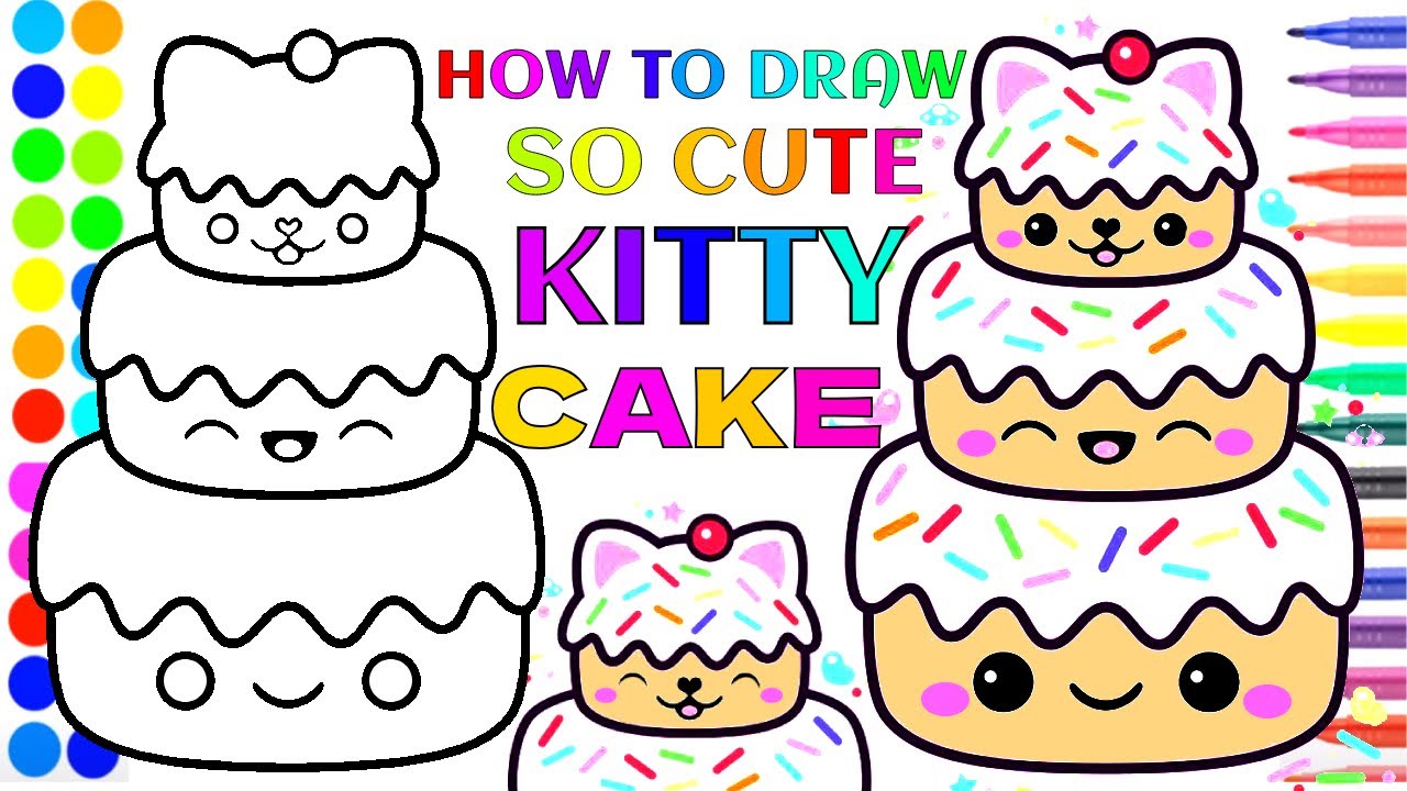How to draw so cute kitty cake step by step art for beginners wth color- How to draw a cake for kids