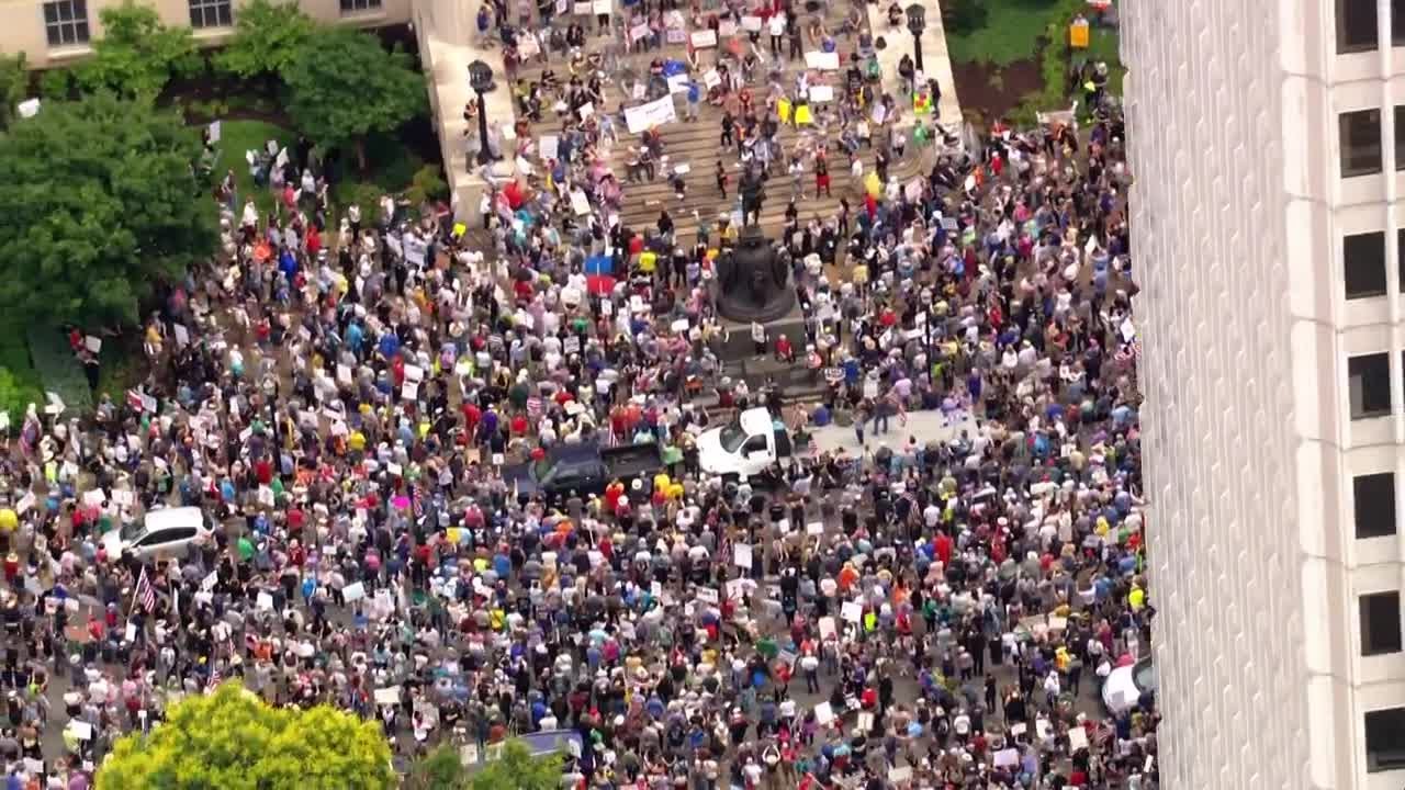 AERIALS | 'No Kings' protest in downtown Louisville at Jefferson Square Park