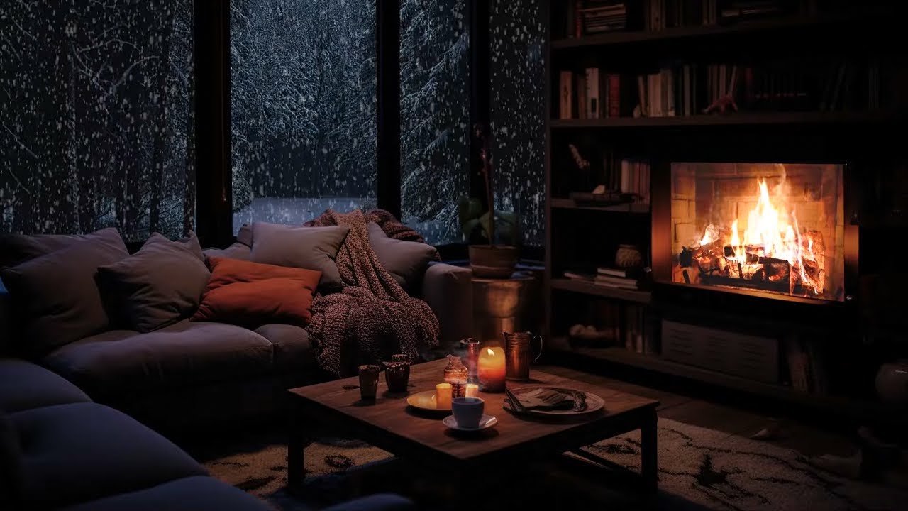Verabschieden Sie sich von Schlaflosigkeit und Stress mit einem Schneesturm im Wald | Warmer Kamin