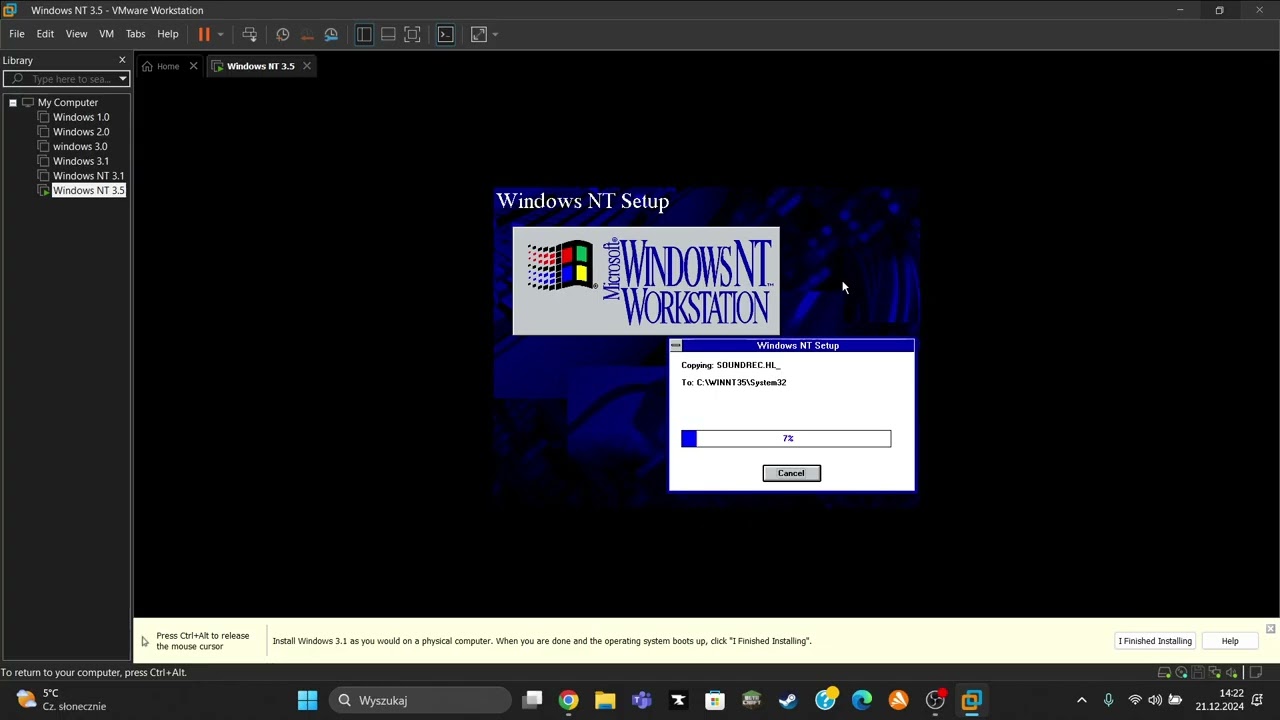 jak zainstalować windows NT 3.5 w vmware