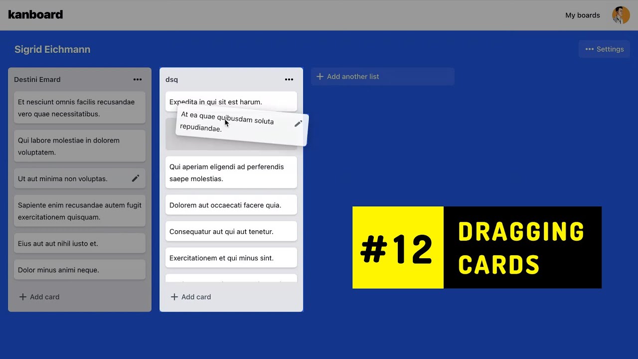 Перемещение и сохранение положения карточек с помощью vuedraggable — Trello Kanban 12