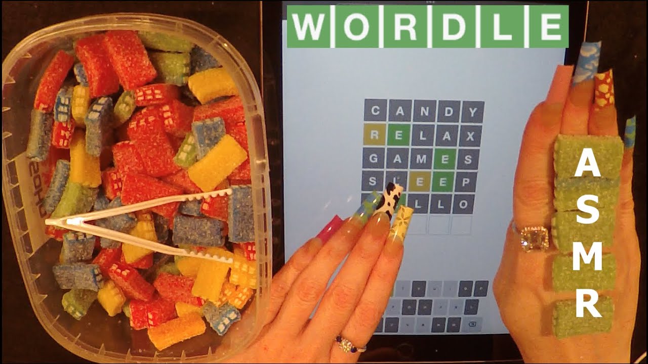 ASMR WORDLE & Gummy Candy Eating on iPad | Whispered Game Play