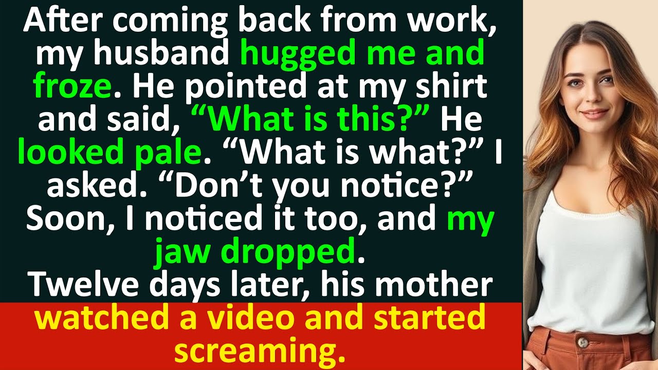 My husband hugged me and froze. He pointed at my shirt and said, “What is this?” He looked pale.