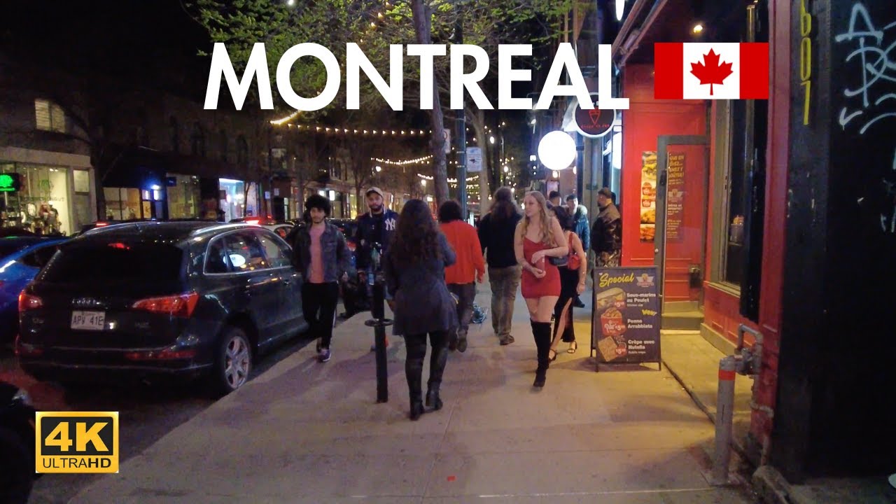 DOWNTOWN MONTREAL NIGHTLIFE | MONTREAL QUEBEC CANADA WALKING TOUR 4K