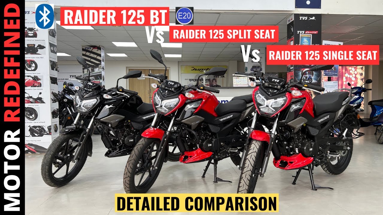 2023 TVS Raider 125 E20 All Variants Comparison | On Road Price, Features, Colors & Mileage.