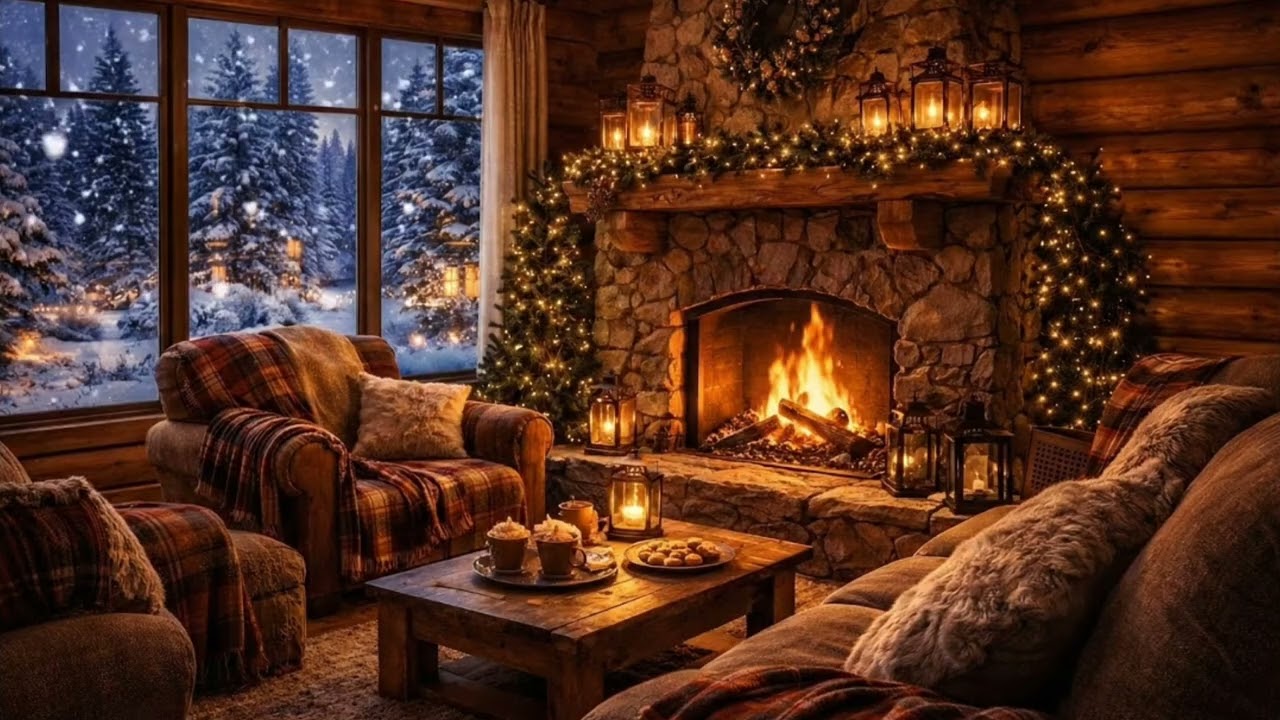 Fireplace & Winter Night Sounds ❄️🔥 | Cozy Fire Crackling for Sleep, Relax & Study