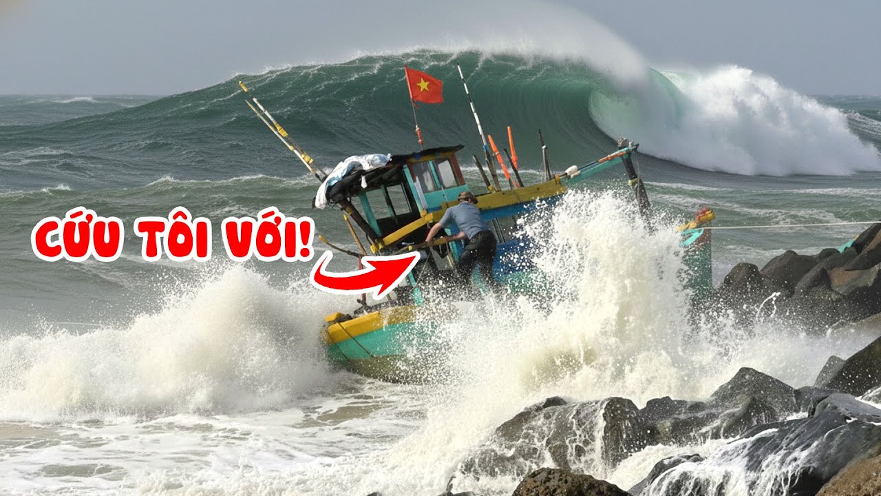 KINH HOÀNG: Tài Công Bị Sóng Hất Văng Xuống Biển Ngay Trước Khi Con Thuyền Vỡ Nát Vì Lao Vào Kè Đá