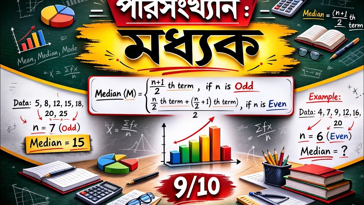 পরিসংখ্যান : মধ্যক (Median) সহজভাবে বুঝুন | ৯/১০ গুরুত্বপূর্ণ প্রশ্নসহ