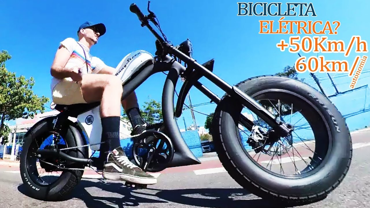 BICICLETA ELÉTRICA CHOPPER da MANGO STEEN. Passa de 50km/h com 60km de autonomia e freio hidráulico