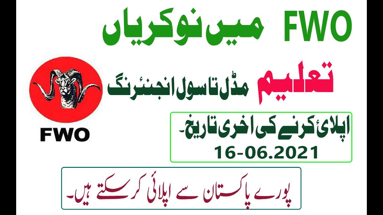 FWO latest jobs 2021- Frontier Works Organization Jobs 2021