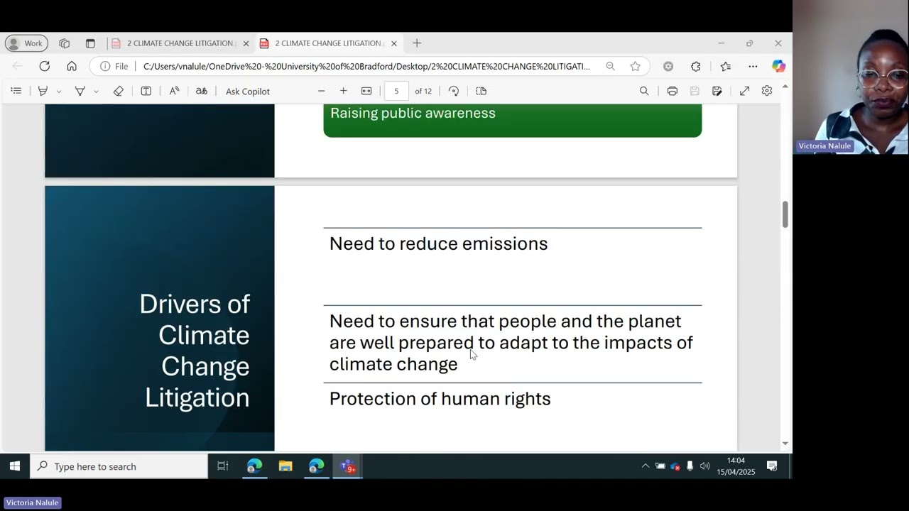 CLIMATE CHANGE LITIGATION BY DR VICTORIA NALULE