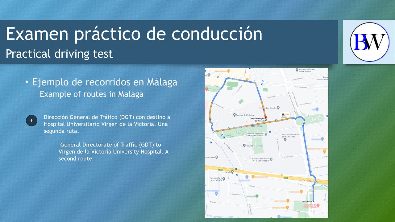 Examen práctico de conducción, Málaga: Recorrido DGT a Hospital Universitario. Una segunda ruta.