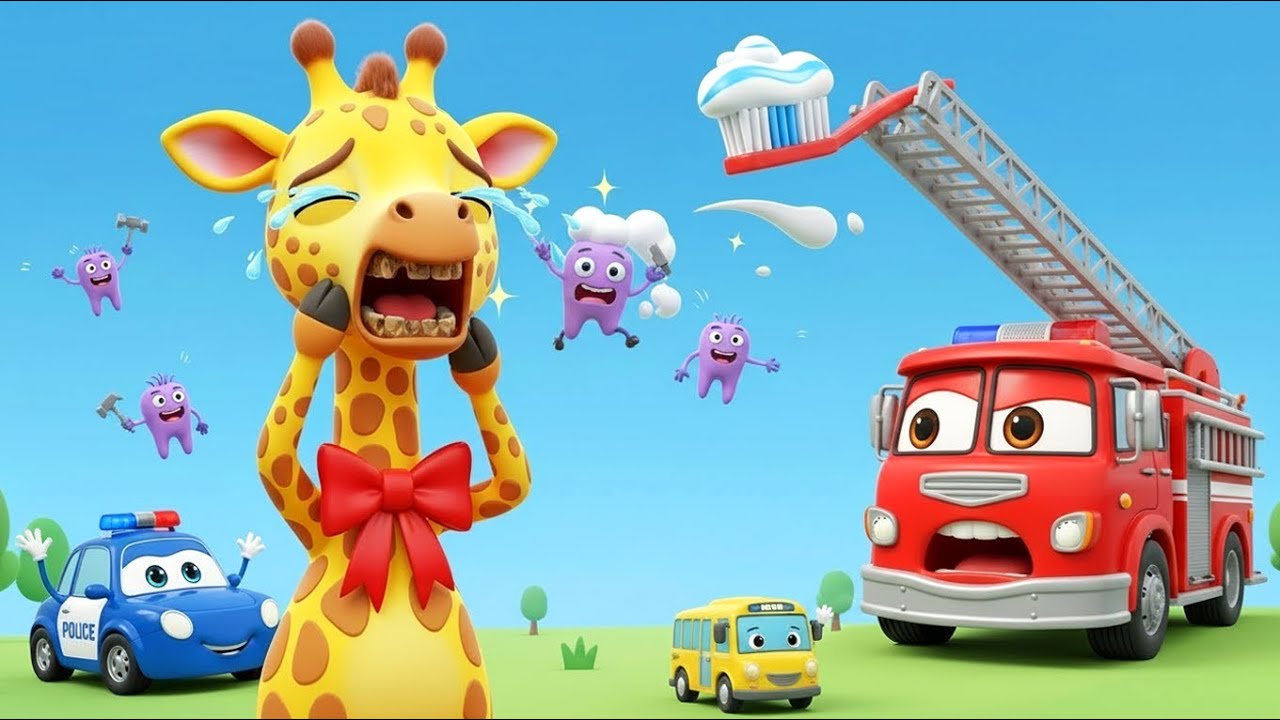 Red Fire Truck & Friends 🚒 | Baby Giraffe’s High-Reach Tooth Mission 🦒🦷 | Rescue Cars Fun