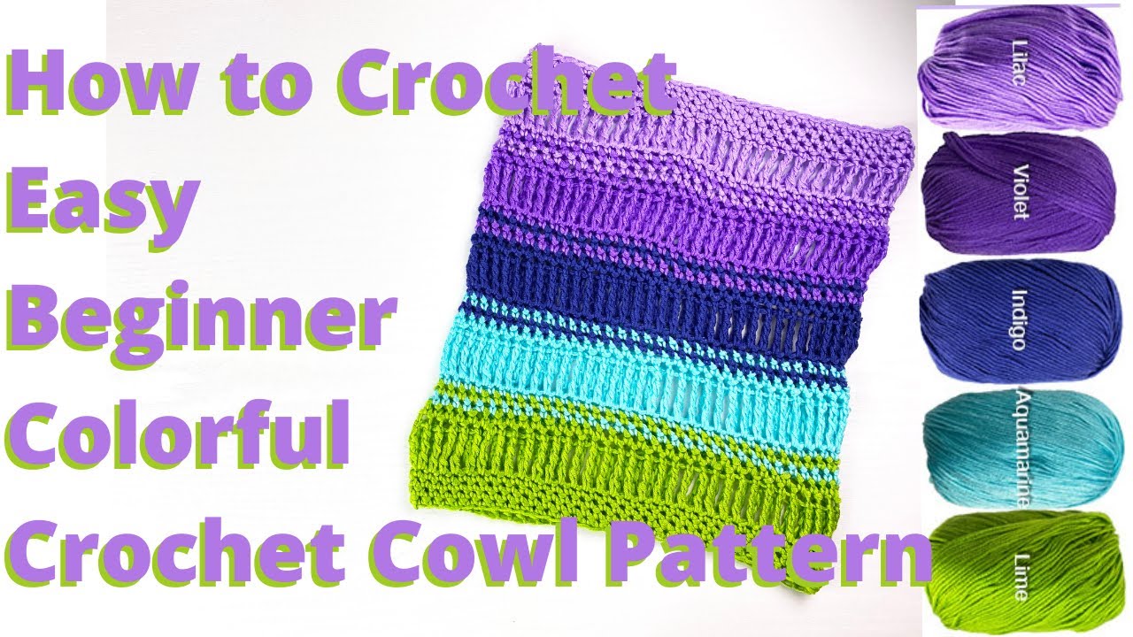 Easy Beginner Colorful Crochet Cowl Queen Angelfish Pattern Change Color for Stripes In The Round