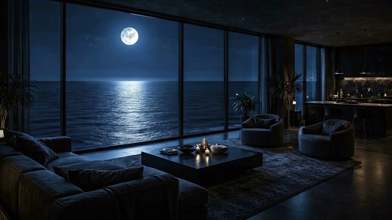 MOONLIGHT LOFT 🌙 Deep Ocean Silence | 4K Night Calmness / Dark Aesthetic Background