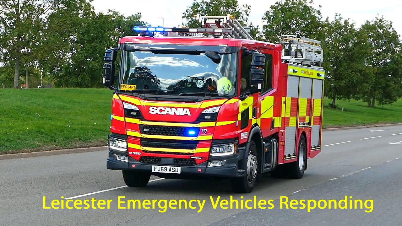 Emergency Vehicles Responding in Leicester Fire Police and Ambulance
