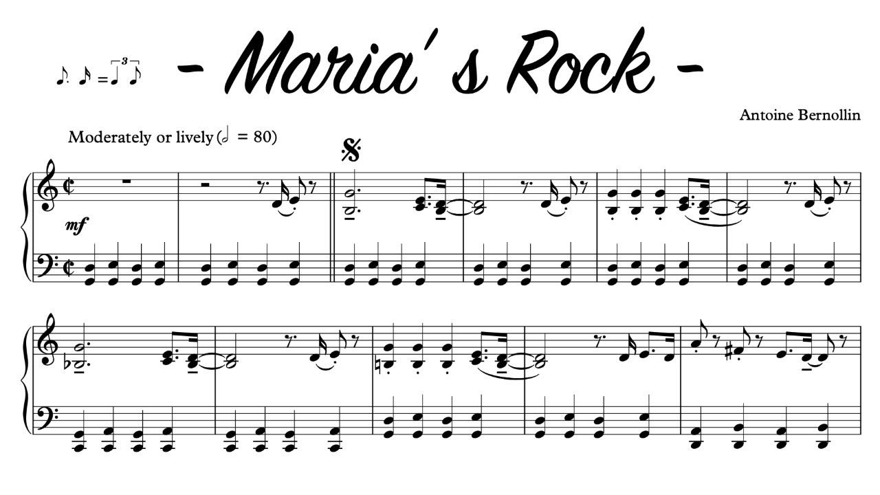 Maria's Rock -  Antoine Bernollin - Original Piano Composition - With Sheet Music - Partition