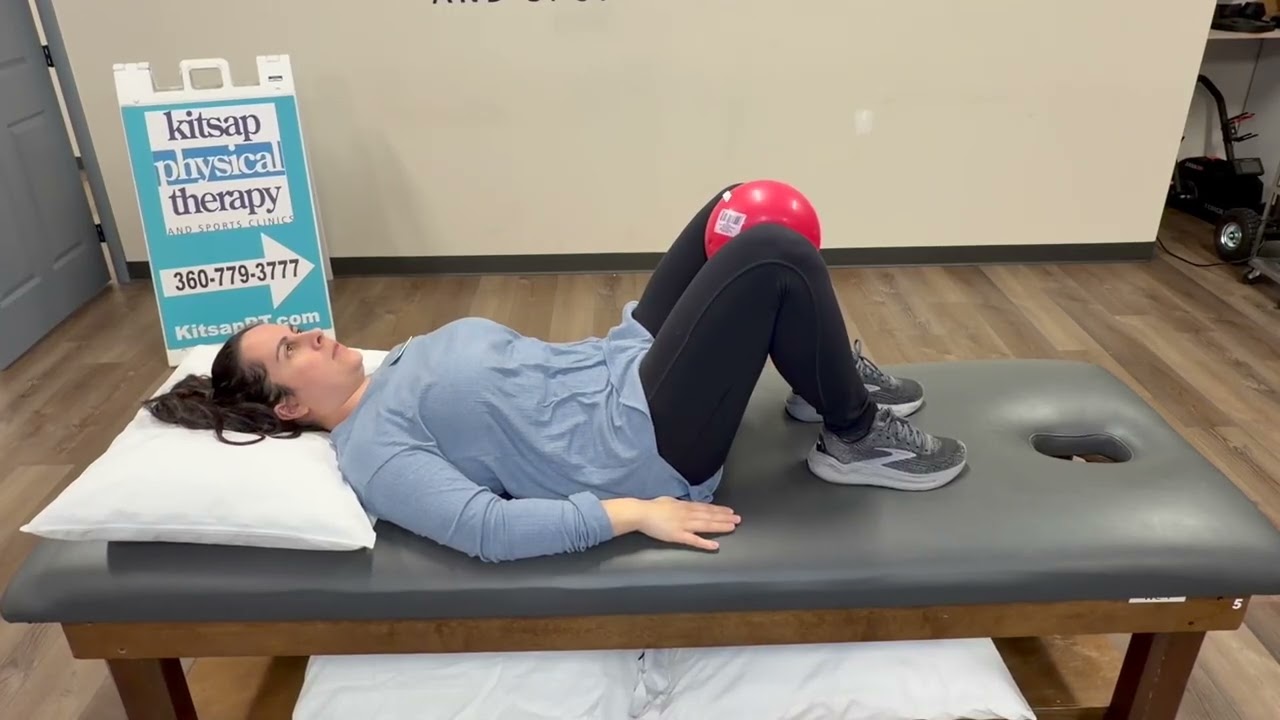 Kegel Quick Flick with Hip Adduction Isometric in Hooklying - female model