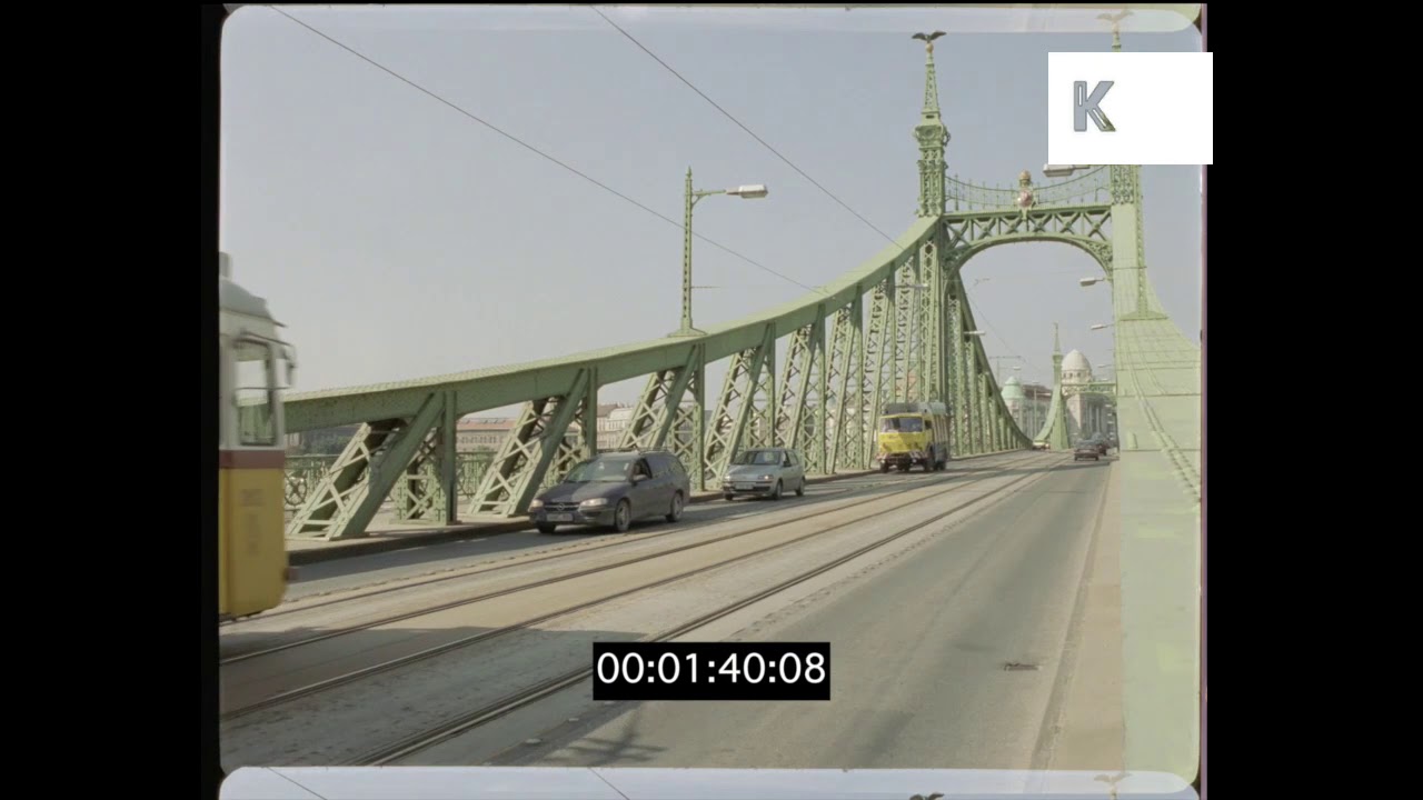 1990s Budapest, Cars Driving On Liberty Bridge, Trams, 35mm