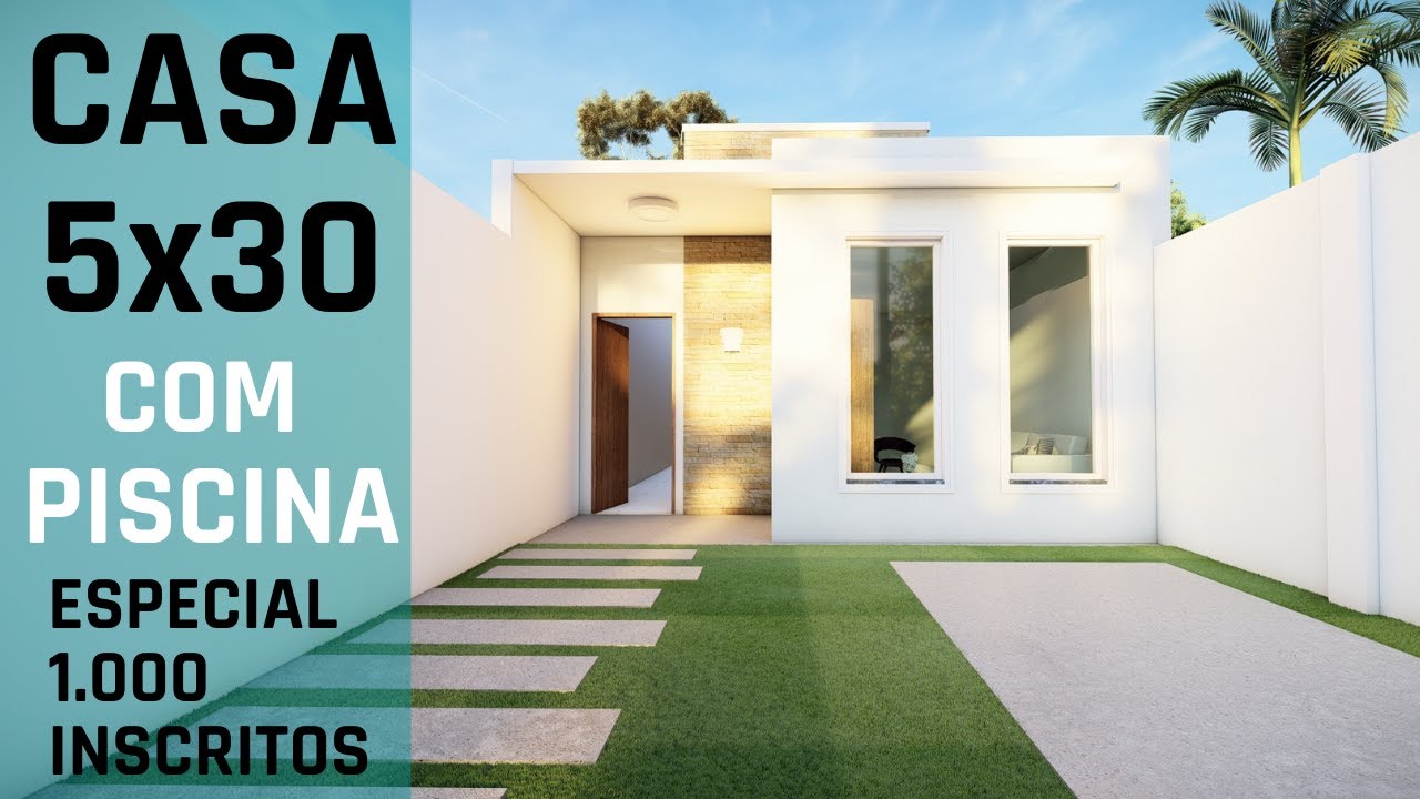 PROJETO DE CASA 5X30 - 3 QUARTOS COM PISCINA E AREA DE CHURRASCO